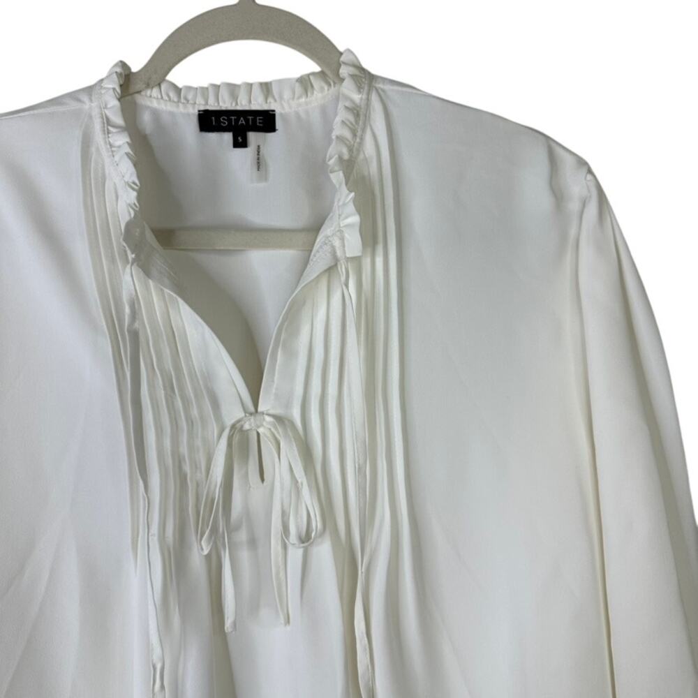 1.State White Split-Neck Pintuck-Front Trapeze Fl… - image 7